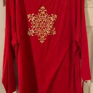 Ruby Rd. Red Top with Gold Accents